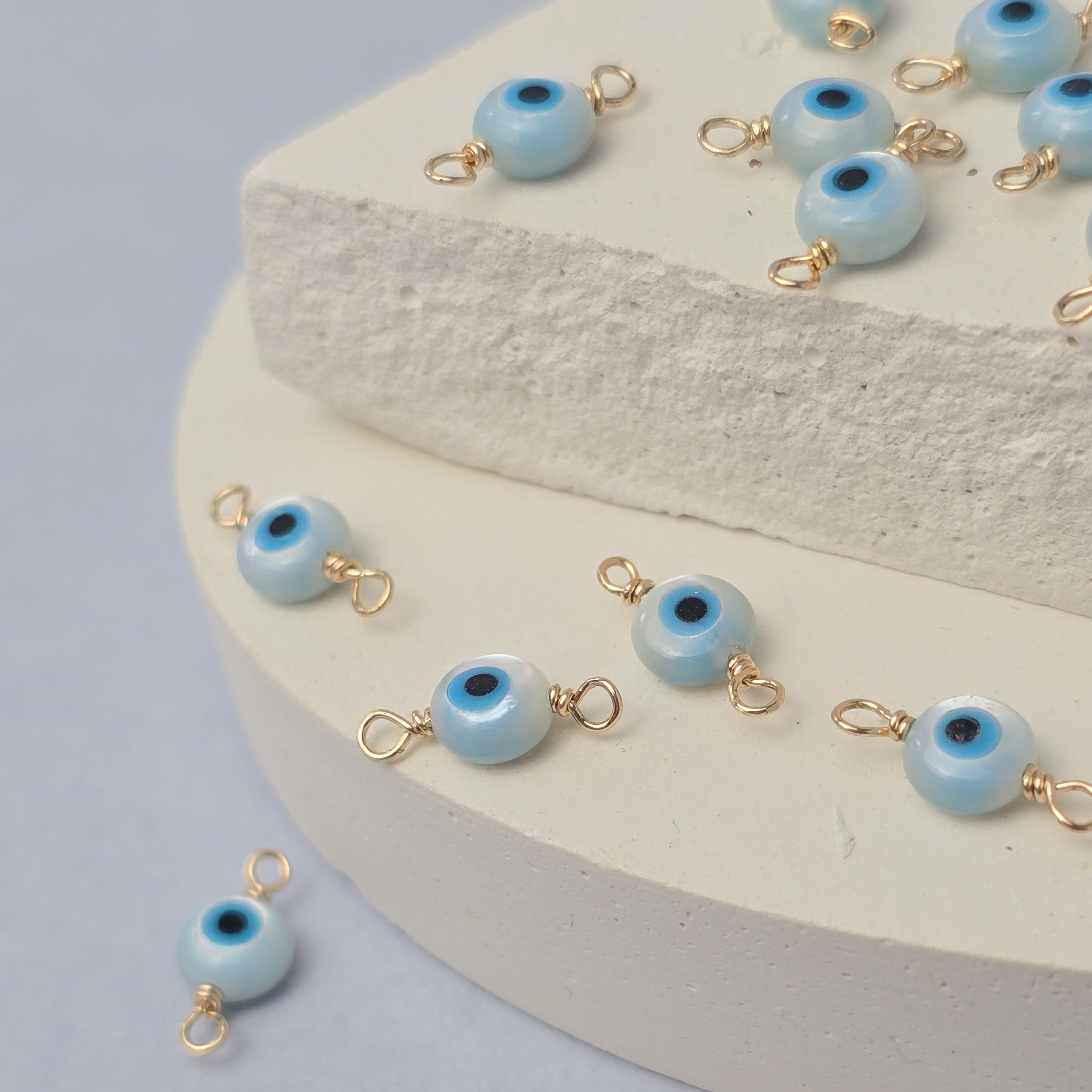 Mother of Pearl Evil Eye Connector Charm 14k Gold Filled