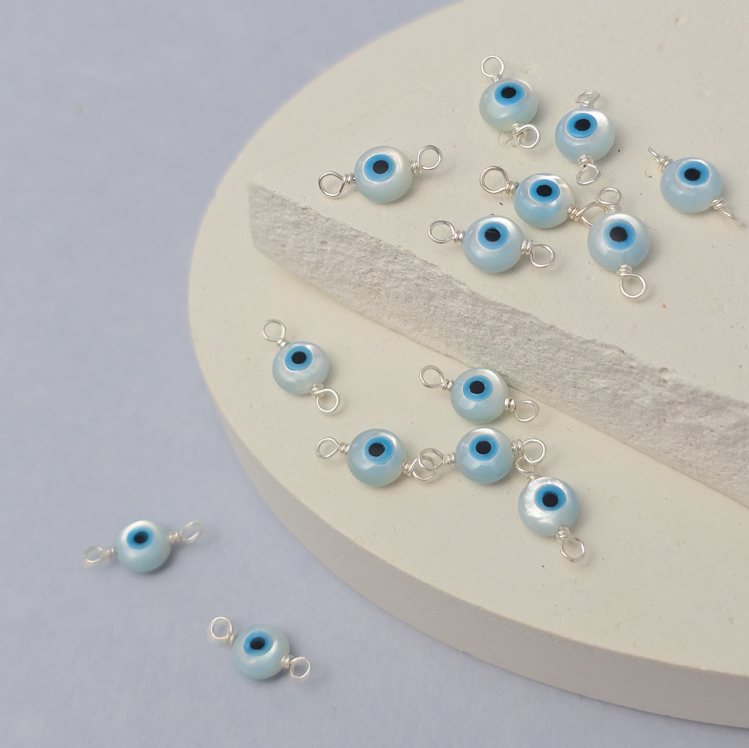 Mother of Pearl Evil Eye Connector Charm