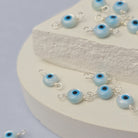 Mother of Pearl Evil Eye Connector Charm Sterling Silver
