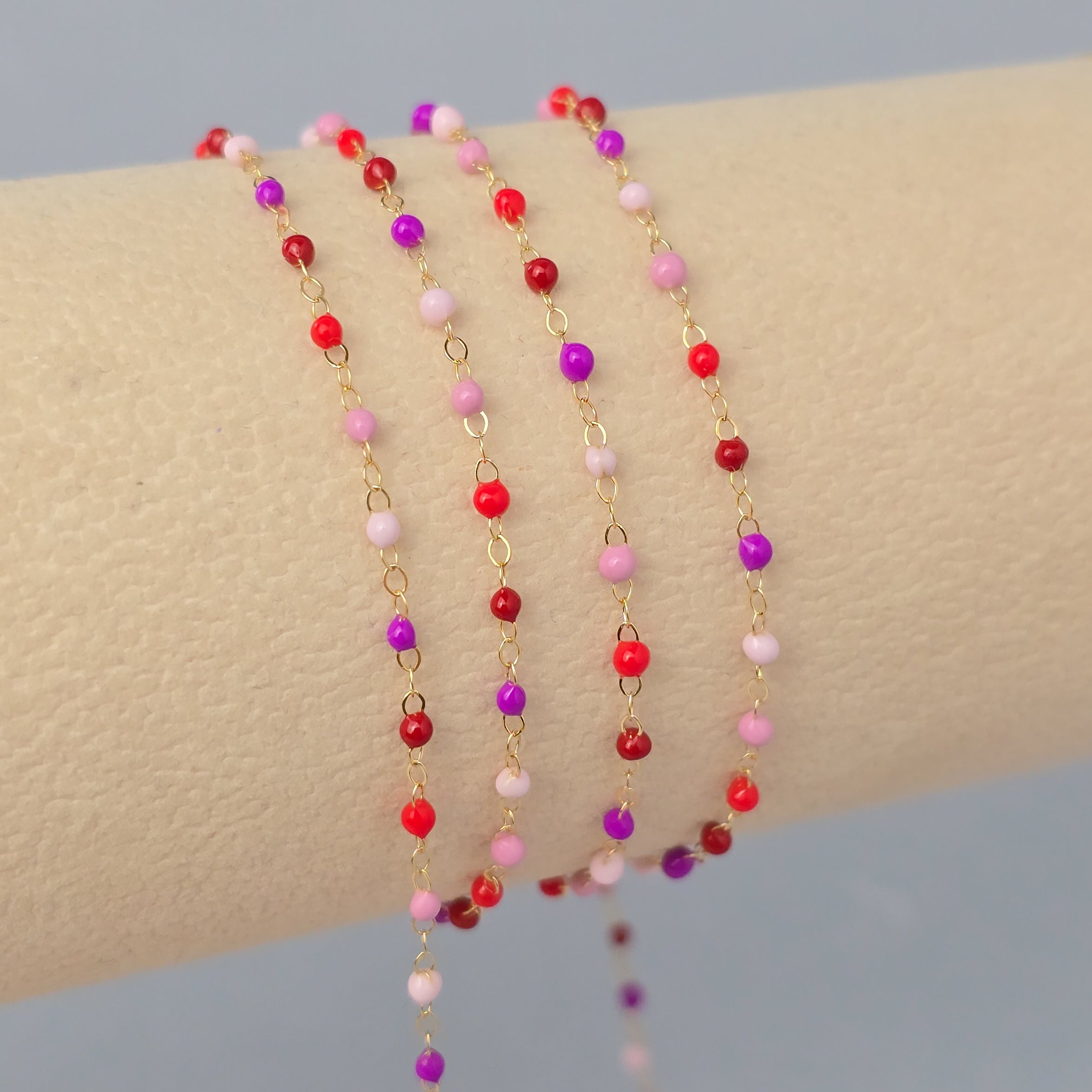 1.5mm Cherry Blossom Enamel Flat Cable Chain - 925 Sterling Silver & 14k Gold Filled