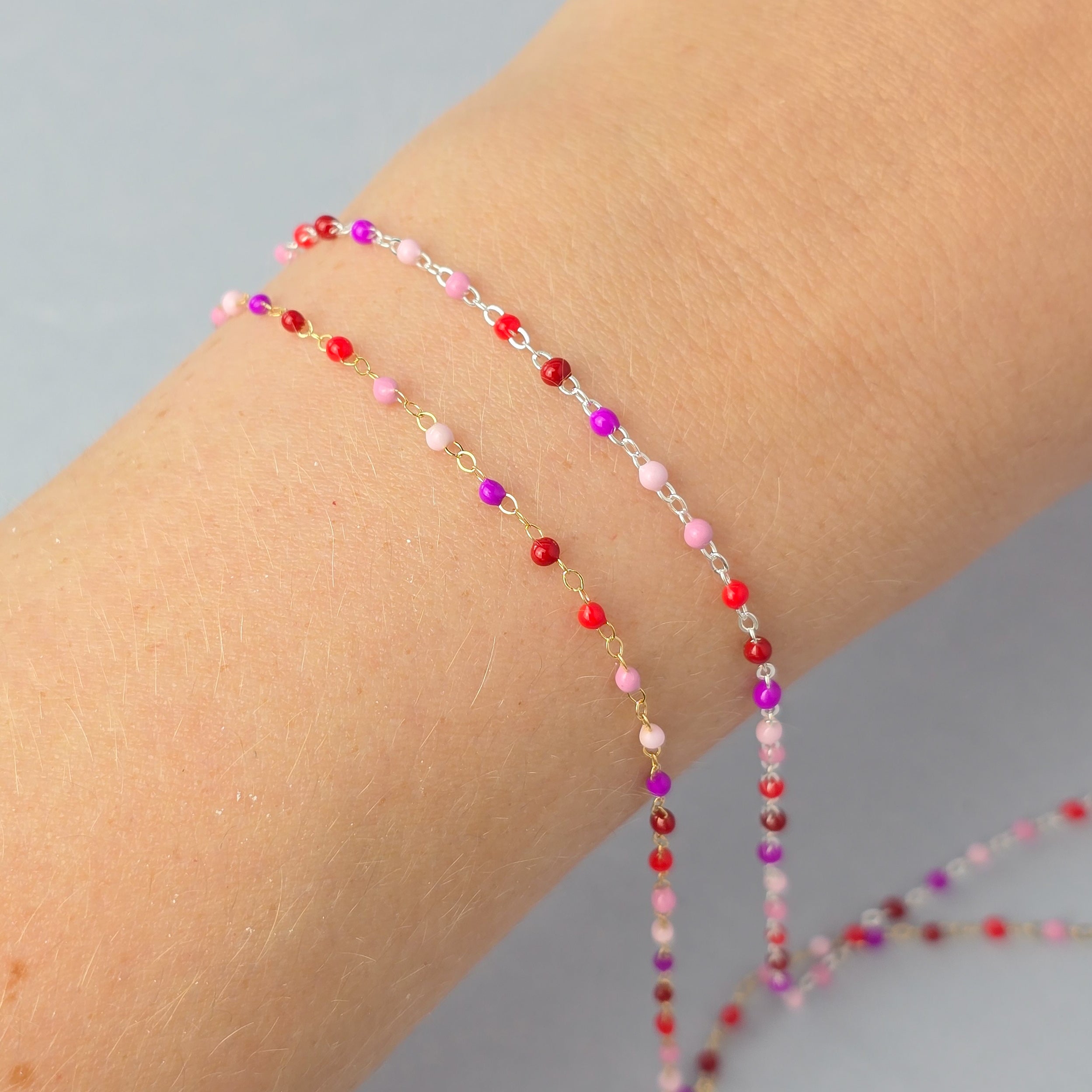 1.5mm Cherry Blossom Enamel Flat Cable Chain - 925 Sterling Silver & 14k Gold Filled