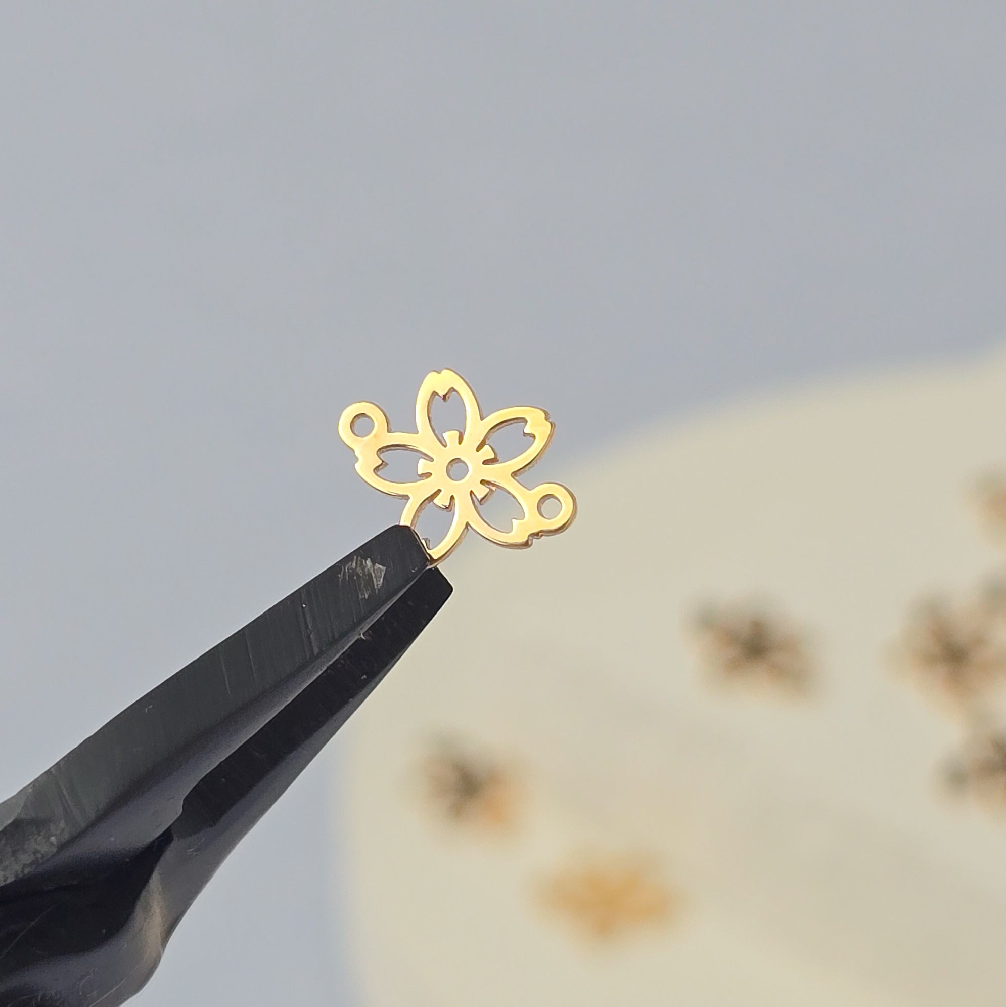 Cherry Blossom Connector Charm - 14k Gold Filled & Sterling Silver 14k Gold Filled