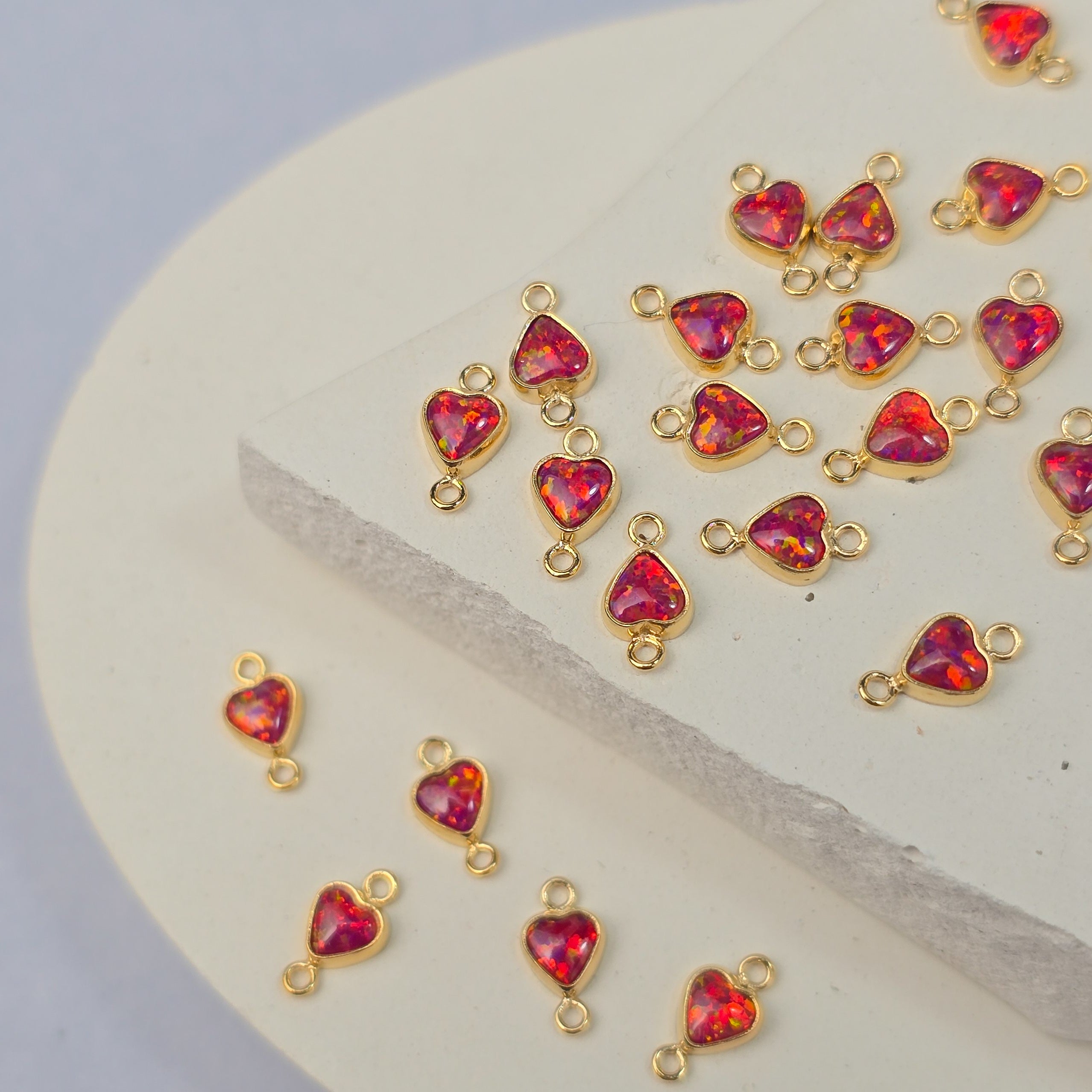 4mm Opal Heart Connector Charm