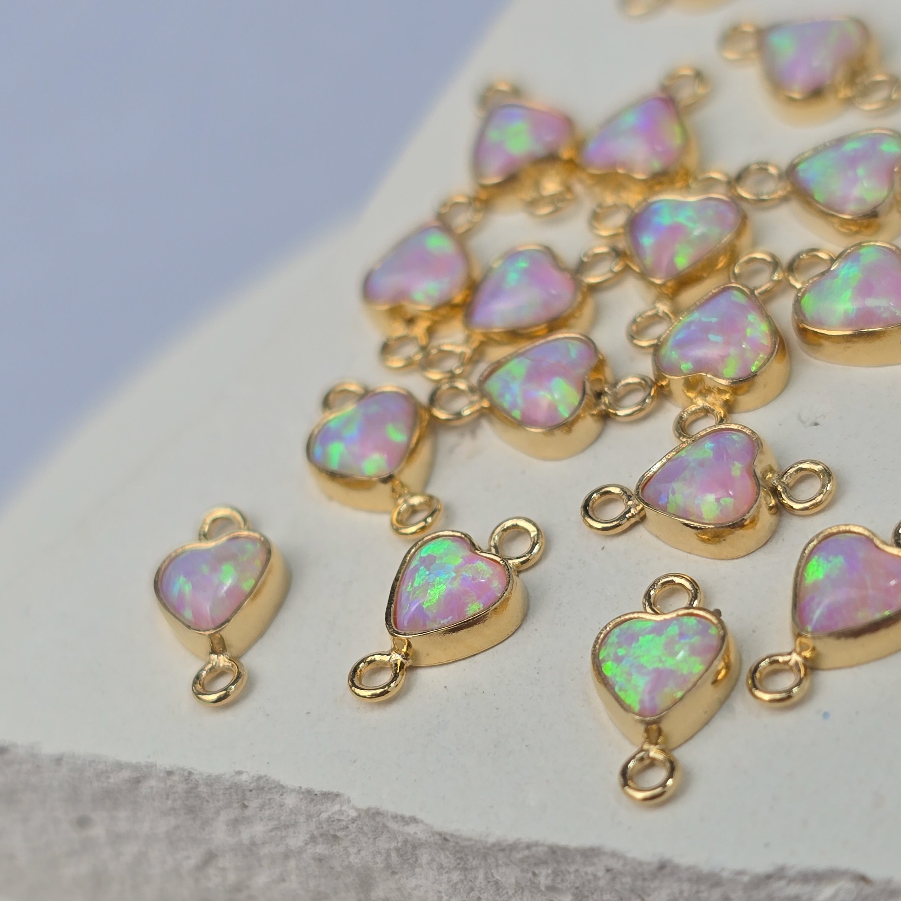 4mm Opal Heart Connector Charm