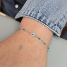 Stained Glass Blue Enamel Sunburst & Paperclip Chain