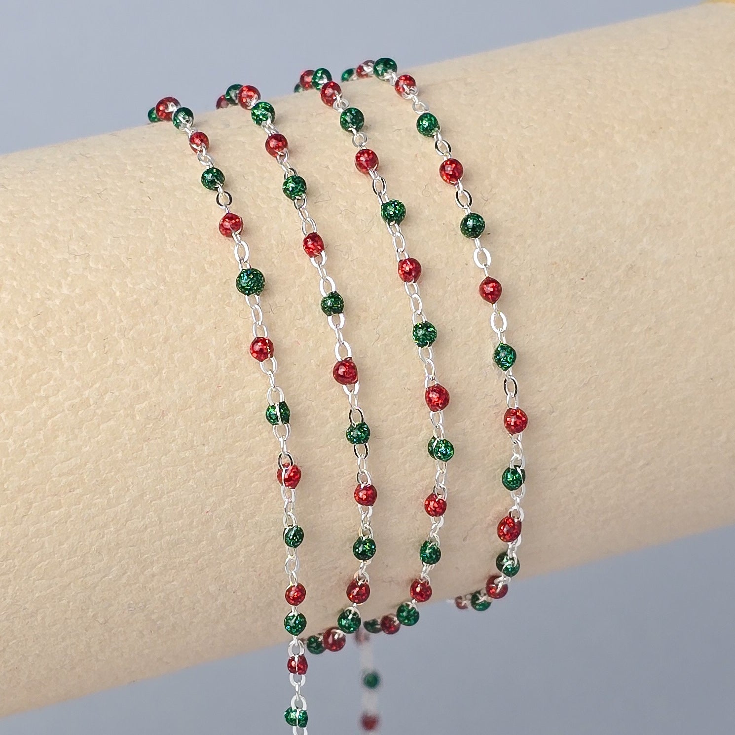 1.5mm Noël Enamel Flat Cable Chain 925 Sterling Silver / 1 Meter