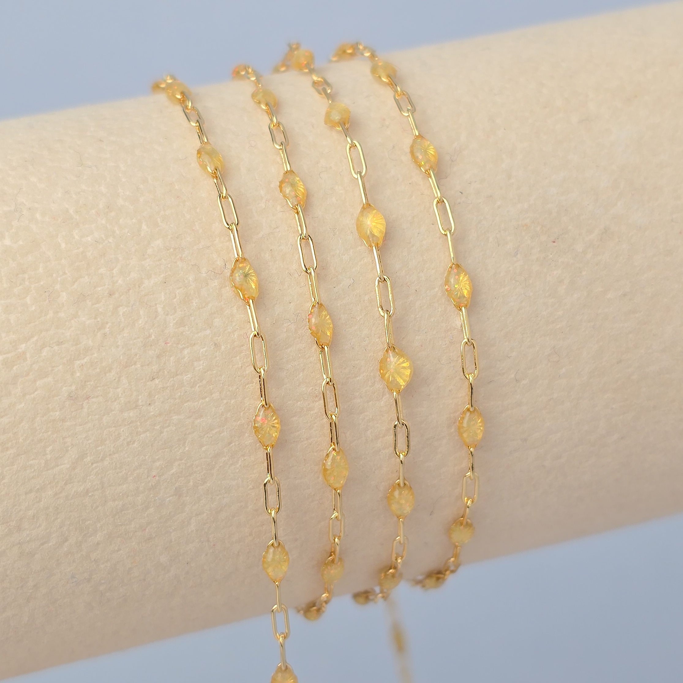 Stained Glass Citrine Enamel Sunburst & Paperclip Chain 14k Gold Filled / 1 Meter