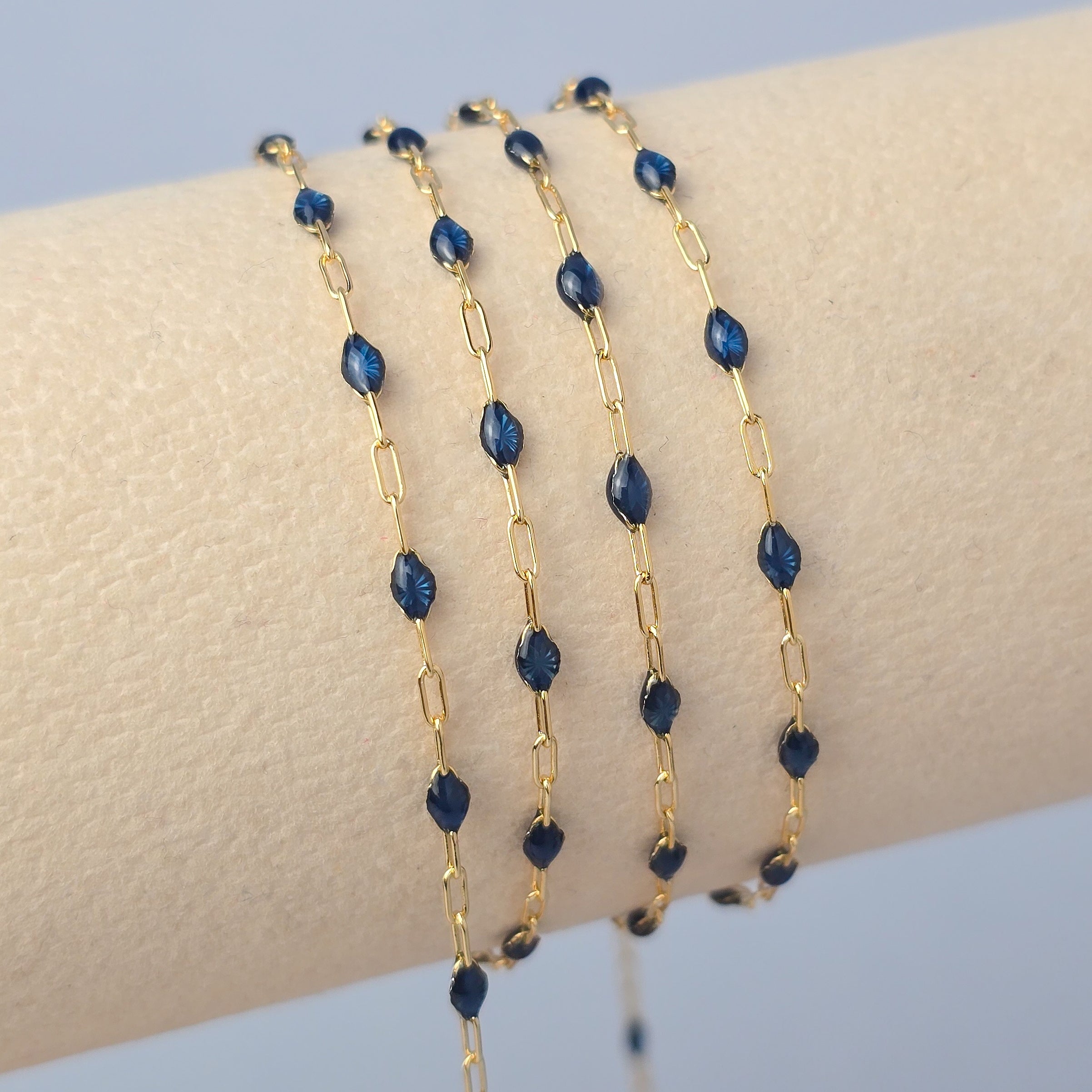 Stained Glass Sapphire Enamel Sunburst & Paperclip Chain 14k Gold Filled / 1 Meter