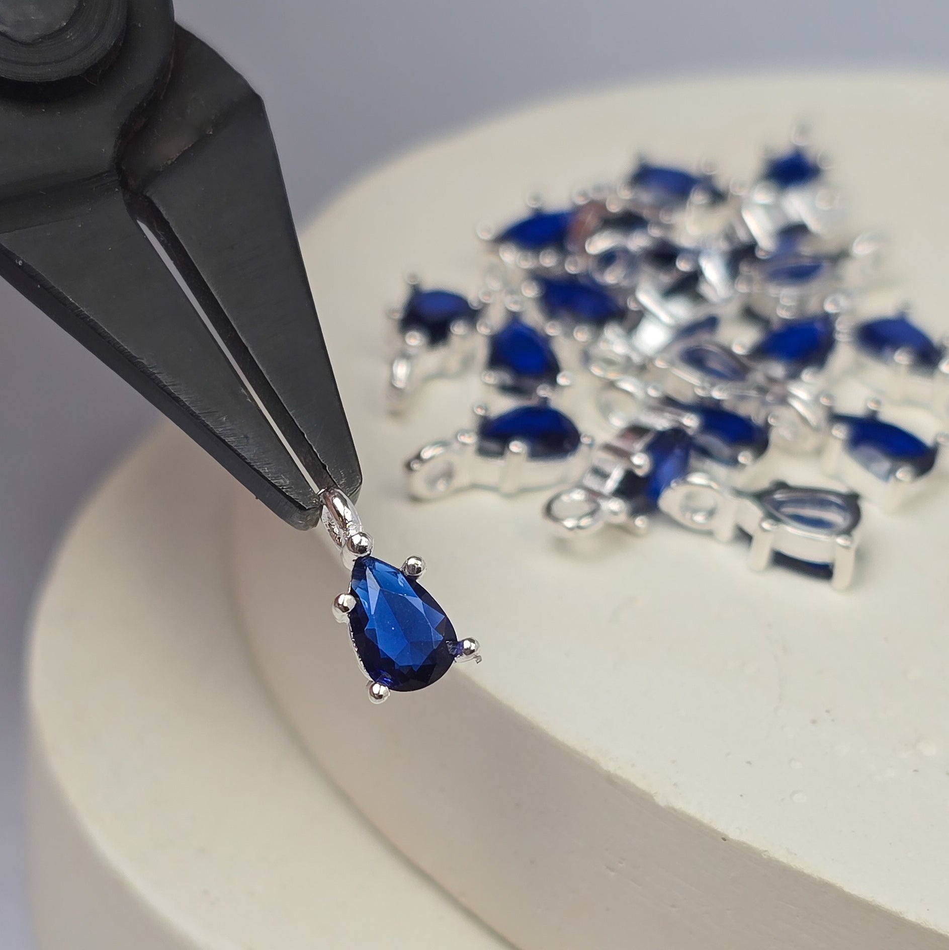 Sterling Silver Crystal Teardrop Pendant Charm Charms