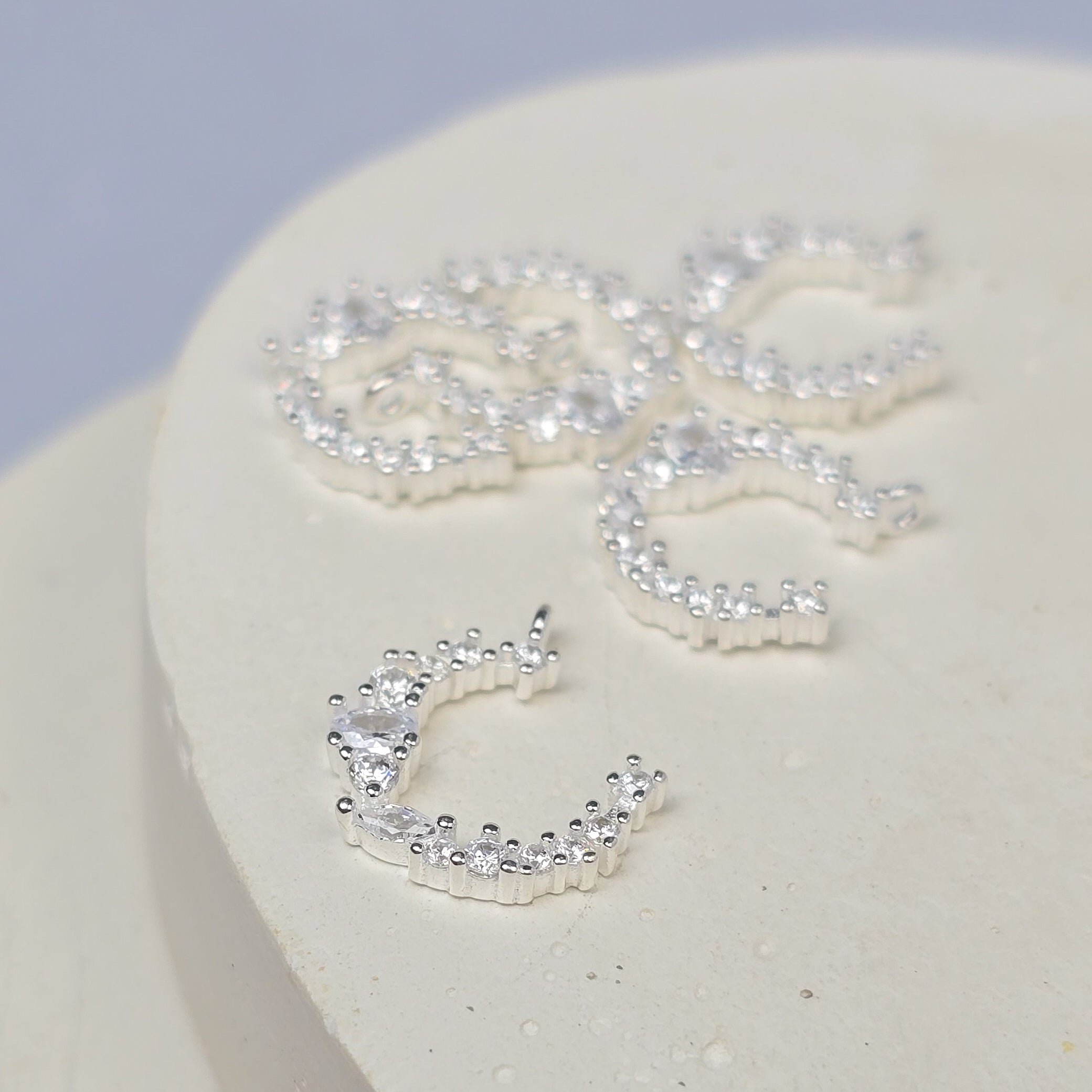 Sterling Silver CZ Crescent Moon Pendant Charm Charms