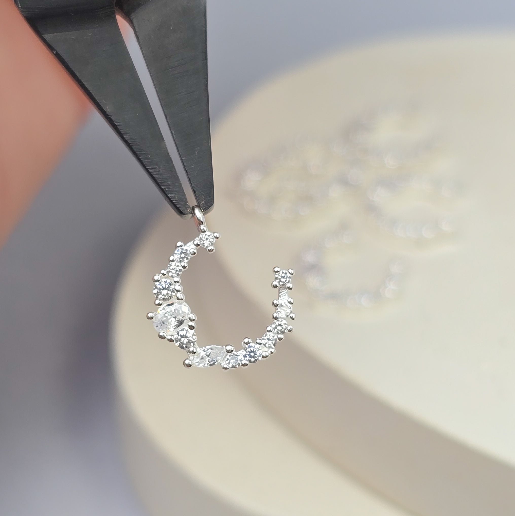 Sterling Silver CZ Crescent Moon Pendant Charm Charms
