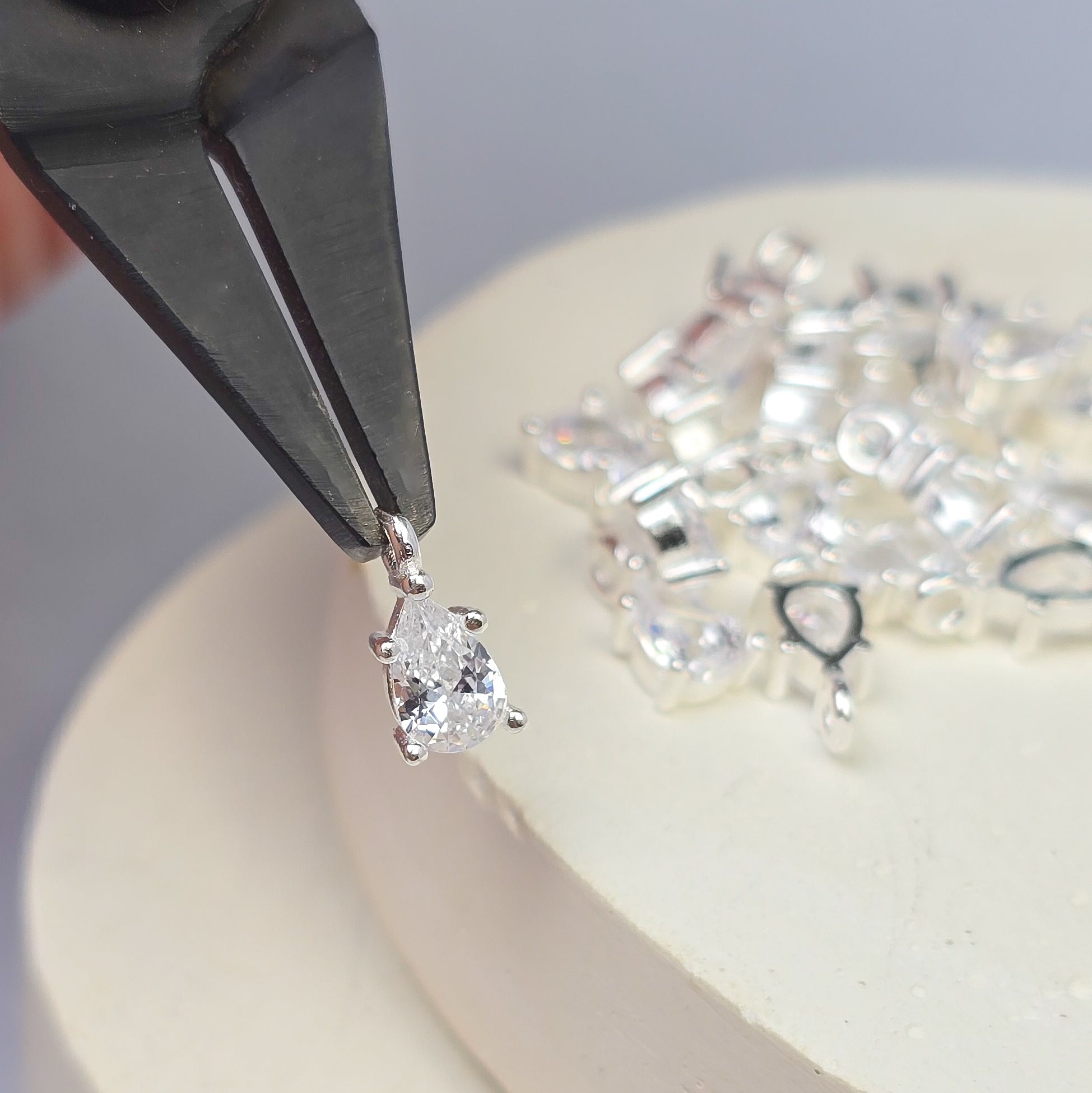 Sterling Silver Crystal Teardrop Pendant Charm Charms