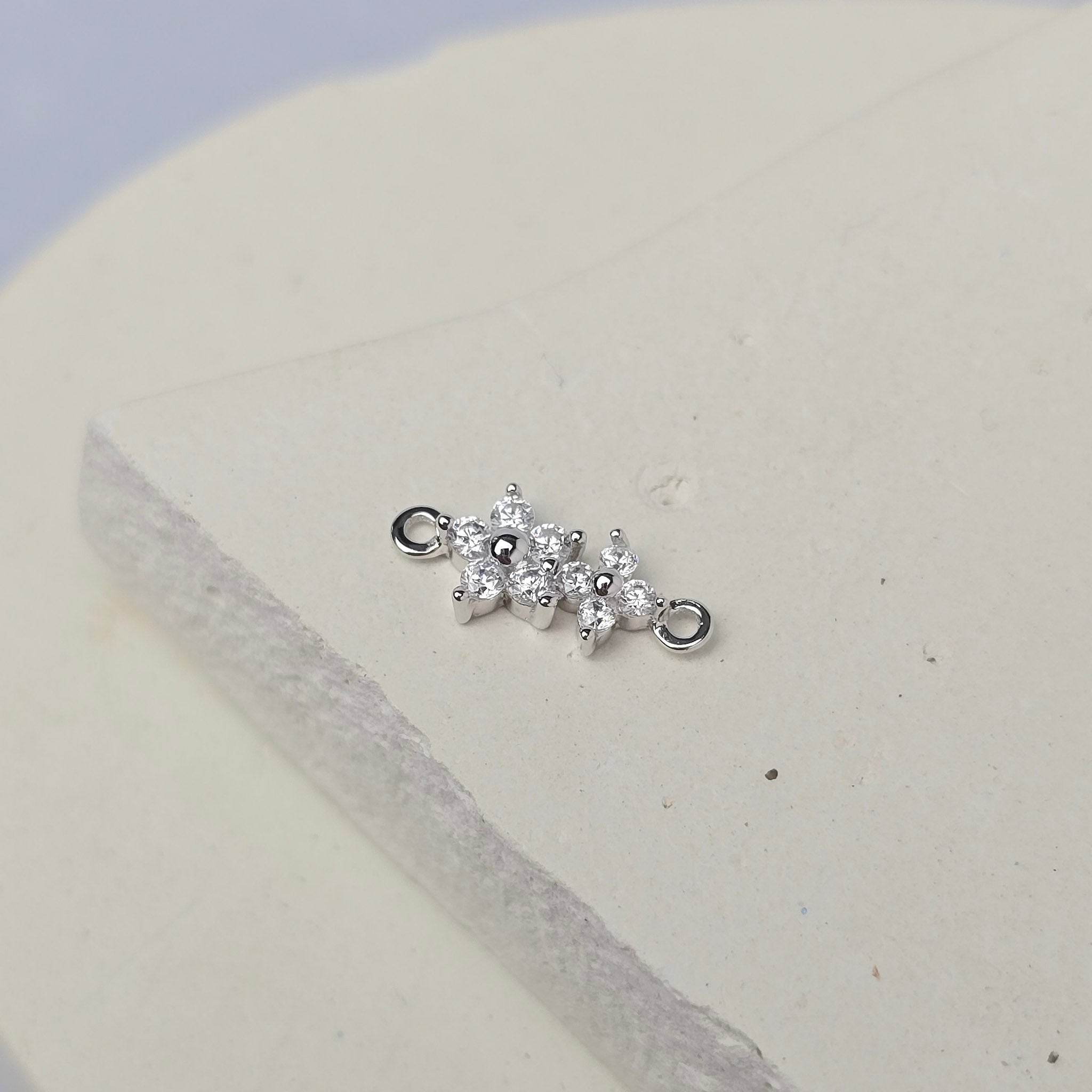 Sterling Silver Cubic Zirconia Double Flower Connector
