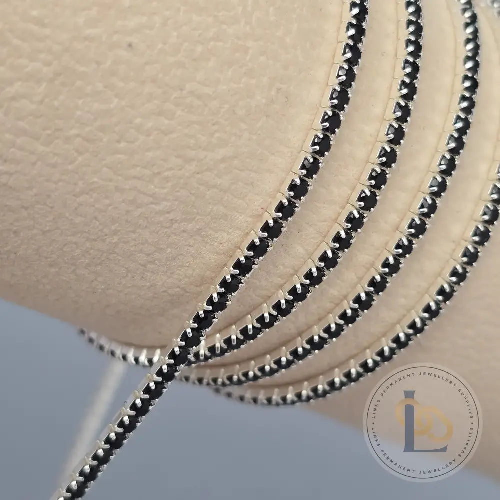 2mm Black Tennis Chain 925 Sterling Silver / 1 Meter