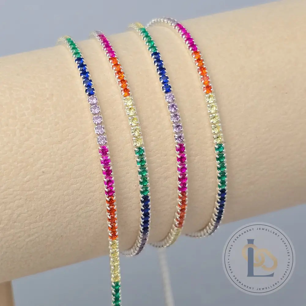 2mm Rainbow Tennis Chain - 925 Sterling Silver 1 Meter