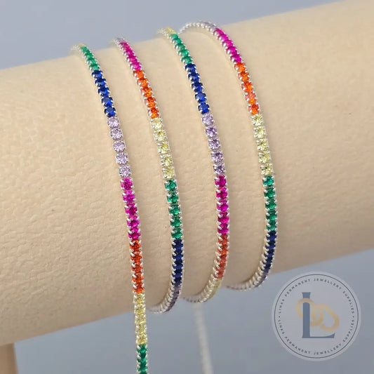 2mm Rainbow Tennis Chain - 925 Sterling Silver 1 Meter