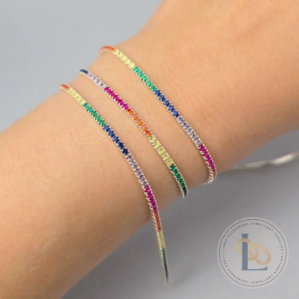 2mm Rainbow Tennis Chain - 925 Sterling Silver 1 Meter