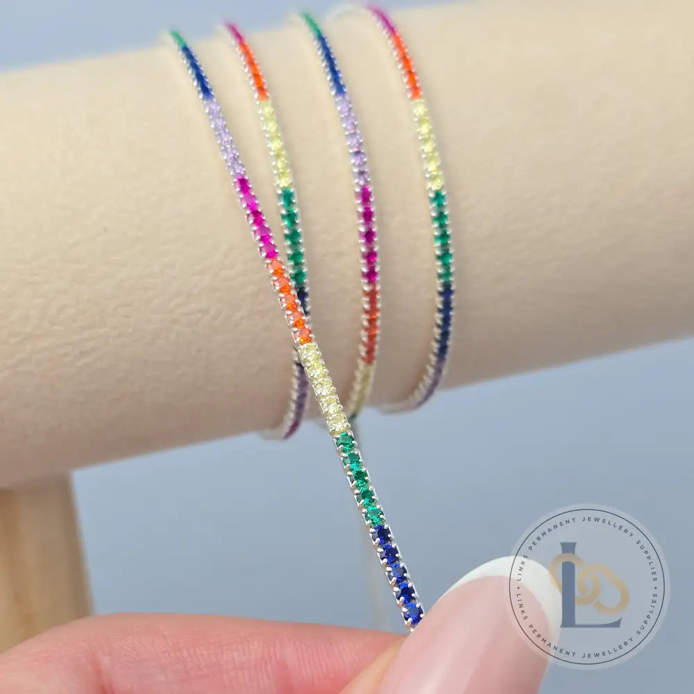 2mm Rainbow Tennis Chain - 925 Sterling Silver 1 Meter