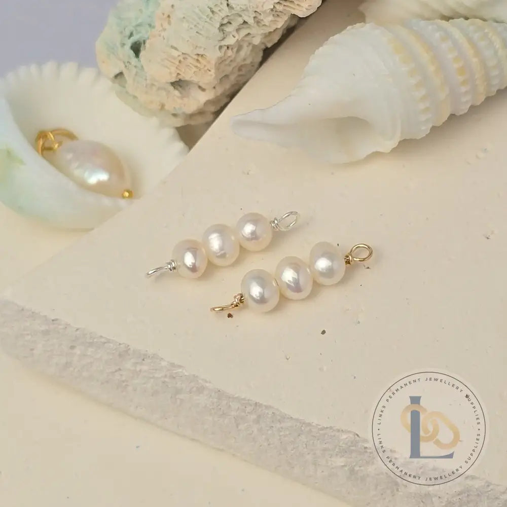 3 Freshwater Rice Pearl Connector Charm