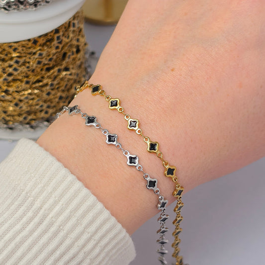 PVD Stainless Steel Black Enamel Clover Chain