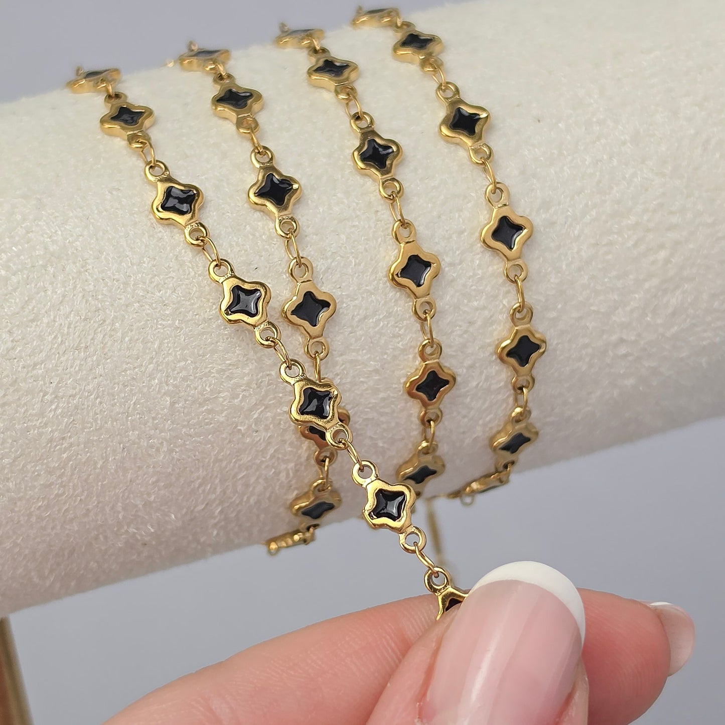 PVD Stainless Steel Black Enamel Clover Chain