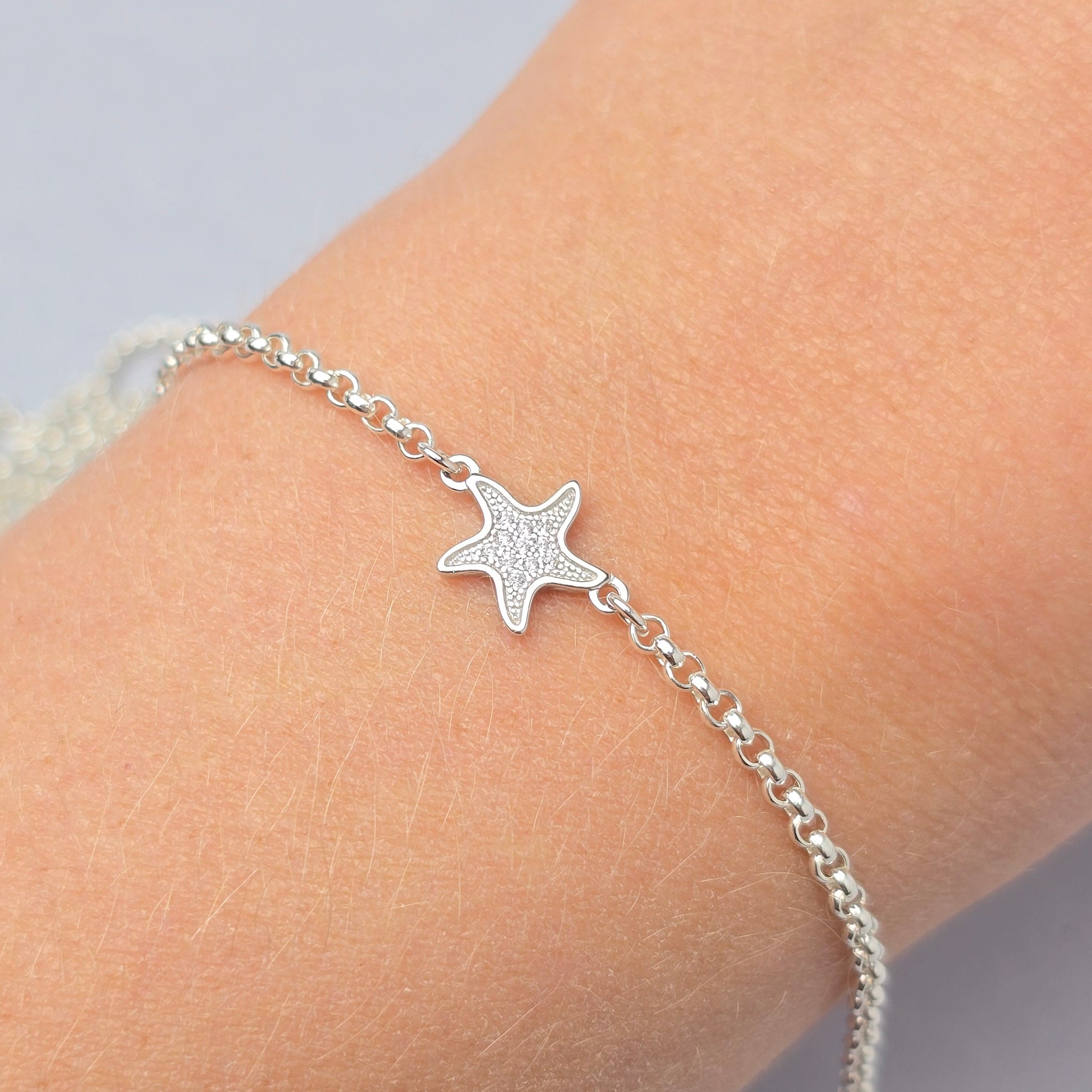 Sterling Silver Cubic Zirconia Starfish Connector