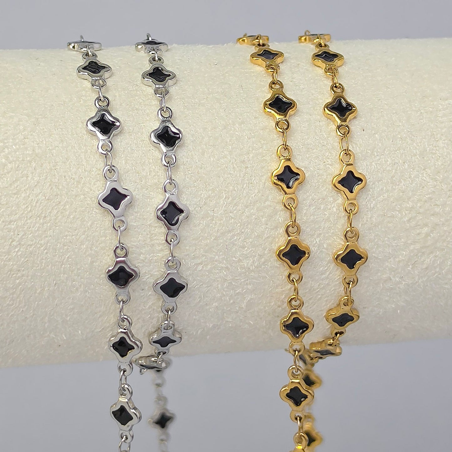 PVD Stainless Steel Black Enamel Clover Chain