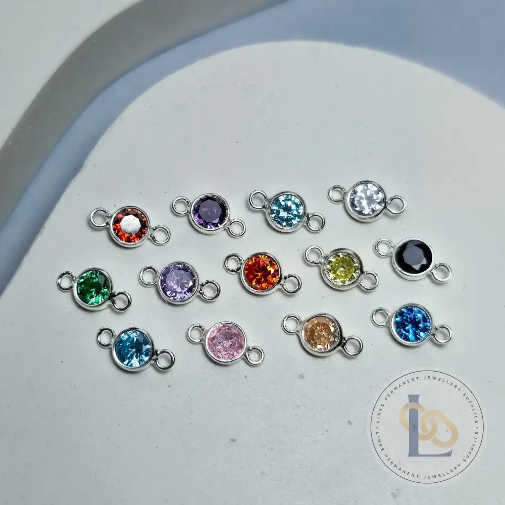 4Mm Sterling Silver Birthstone Connector Charm Full Set Of 13 Charms