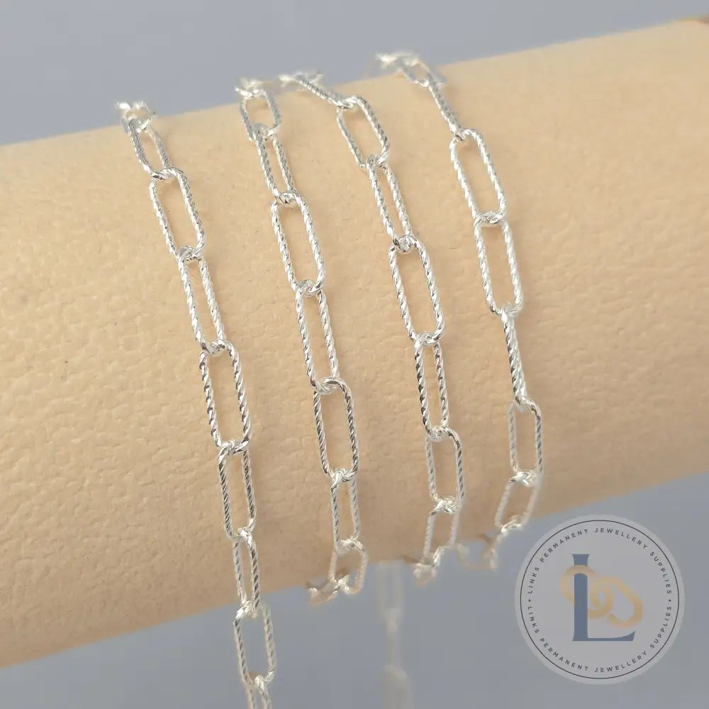 4.15mm Textured Paperclip Chain - 925 Sterling Silver