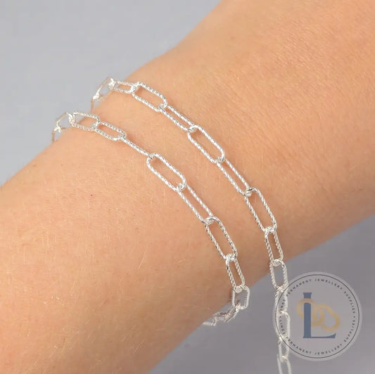 4.15mm Textured Paperclip Chain - 925 Sterling Silver