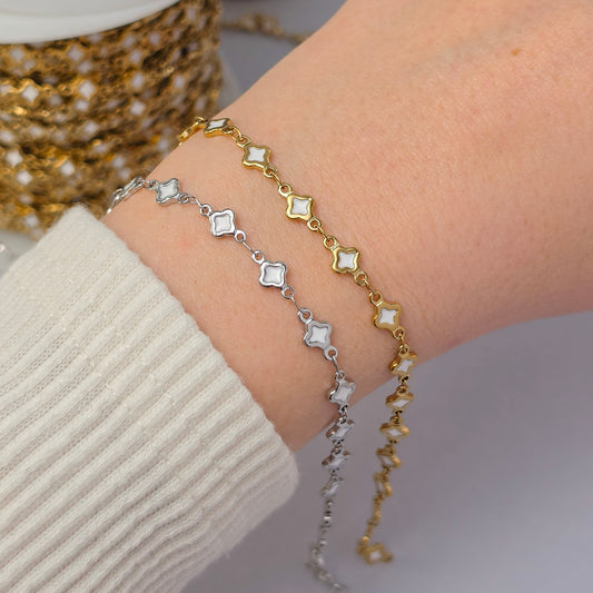 PVD Stainless Steel White Enamel Clover Chain