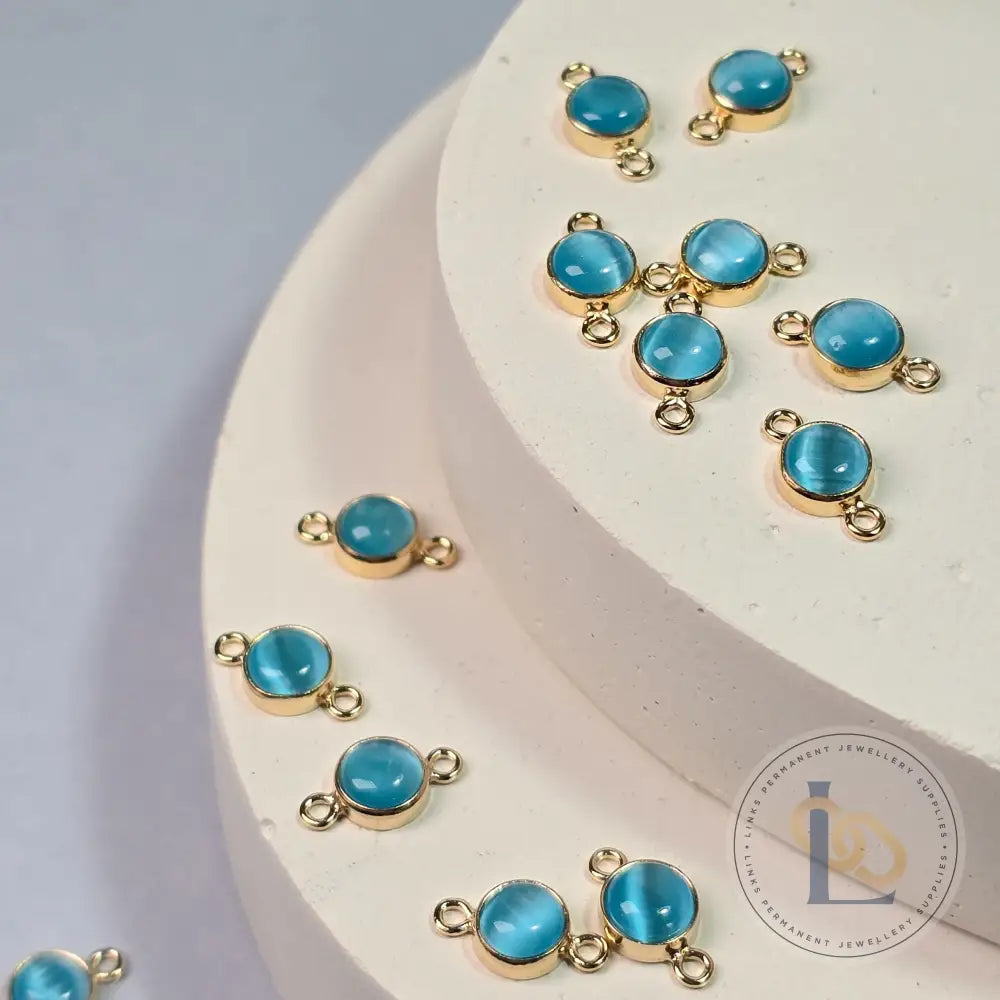 4Mm Blue Cat’s Eye Connector Charm