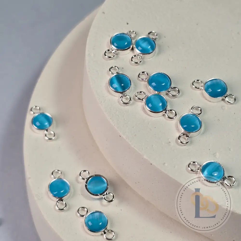 4Mm Blue Cat’s Eye Connector Charm