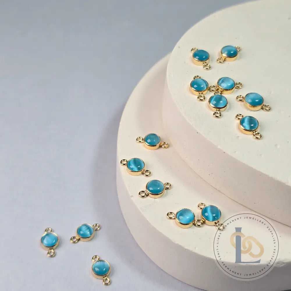4Mm Blue Cat’s Eye Connector Charm