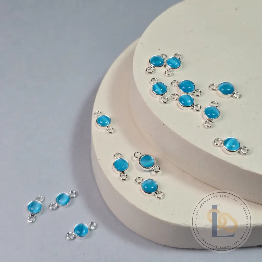 4Mm Blue Cat’s Eye Connector Charm