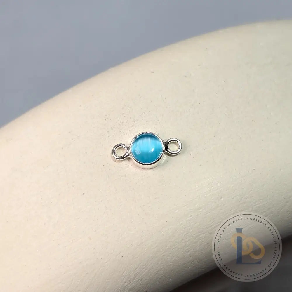 4Mm Blue Cat’s Eye Connector Charm Sterling Silver
