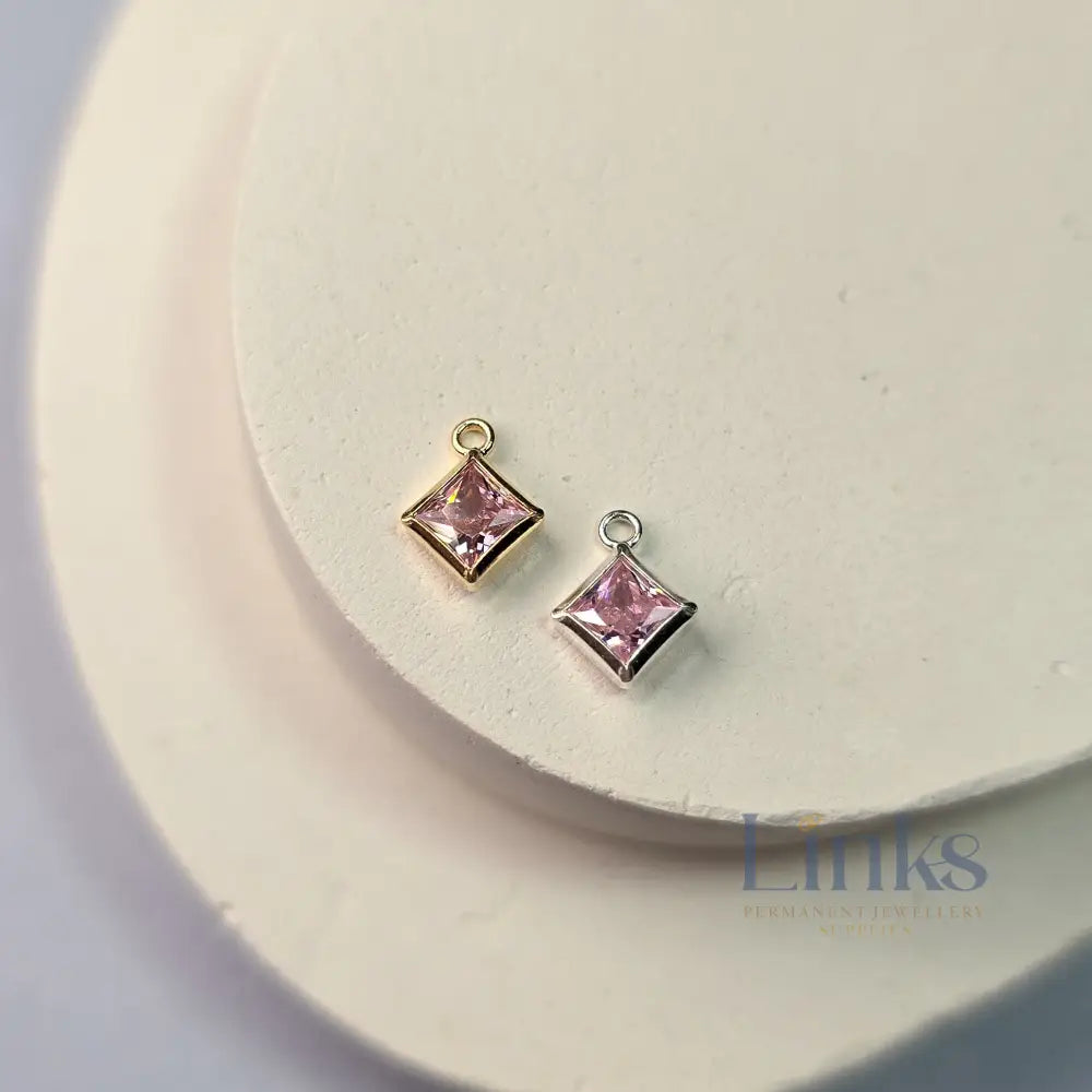 6Mm Crystal Rhombus Pendant Sterling Silver / Pink Tourmaline