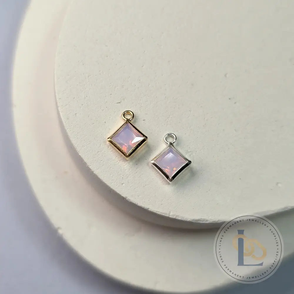 6Mm Crystal Rhombus Pendant Sterling Silver / Pink Opal
