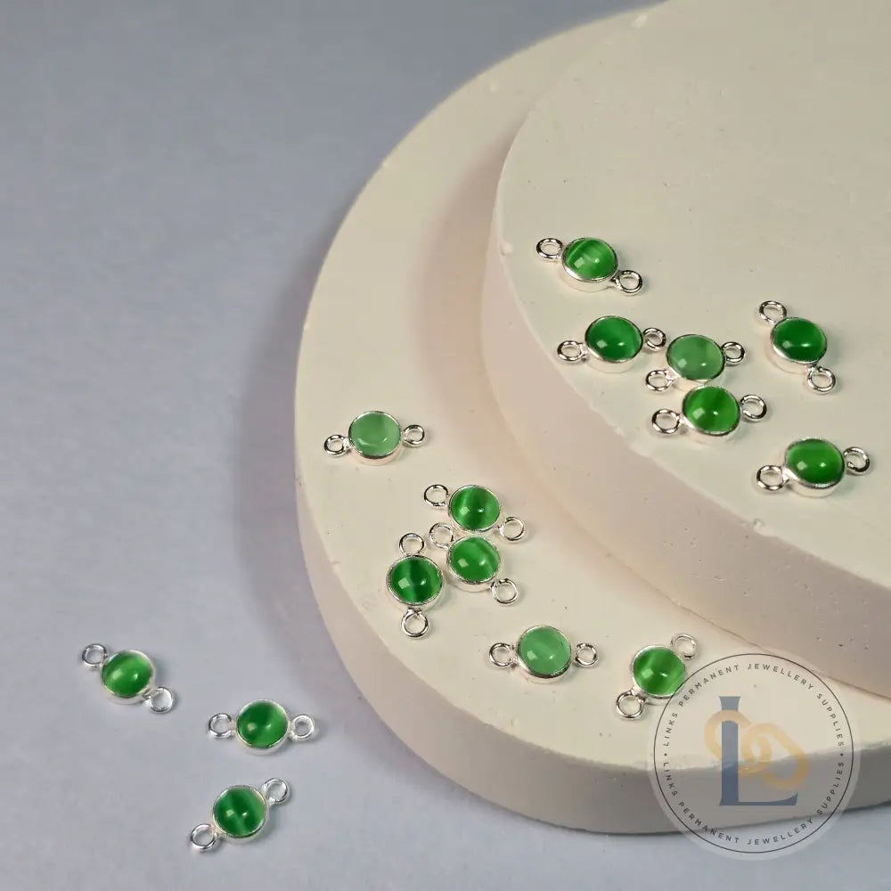 4Mm Green Cat’s Eye Connector Charm