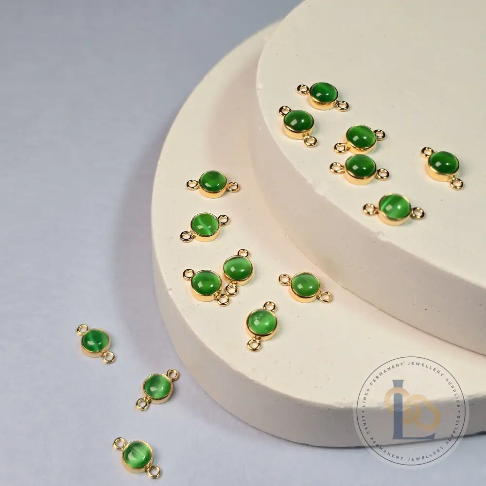 4Mm Green Cat’s Eye Connector Charm