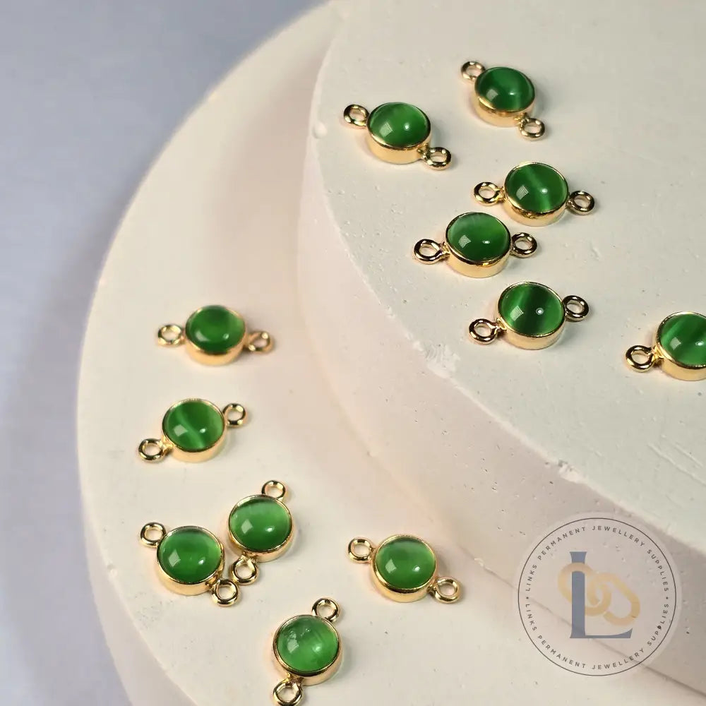 4Mm Green Cat’s Eye Connector Charm