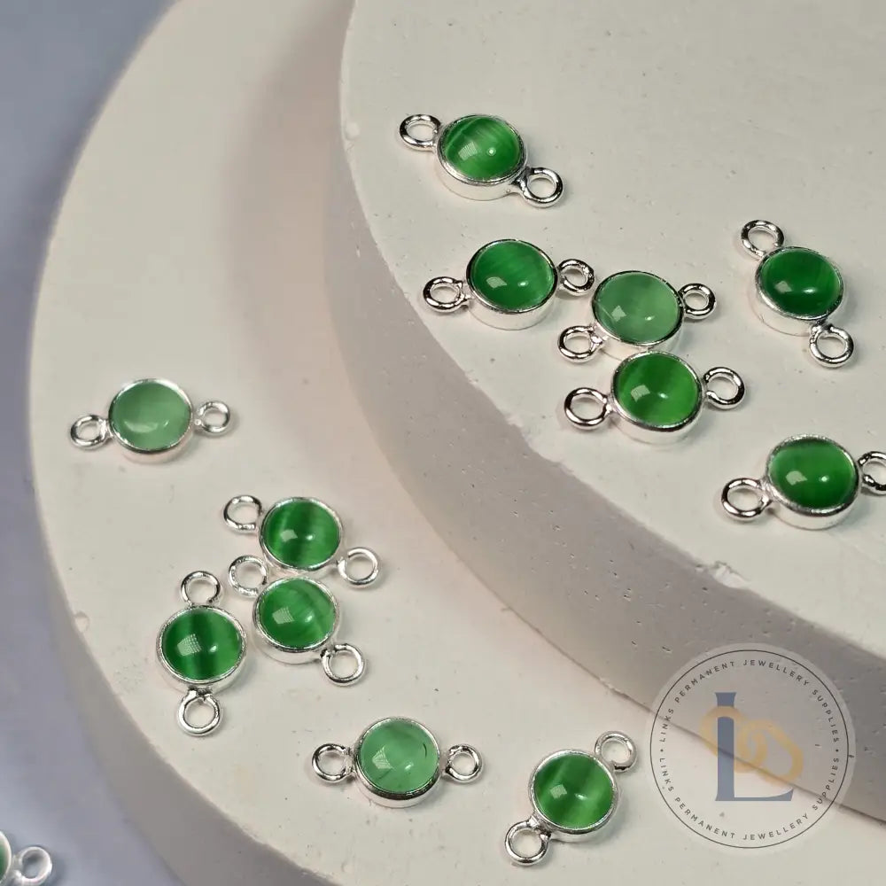 4Mm Green Cat’s Eye Connector Charm