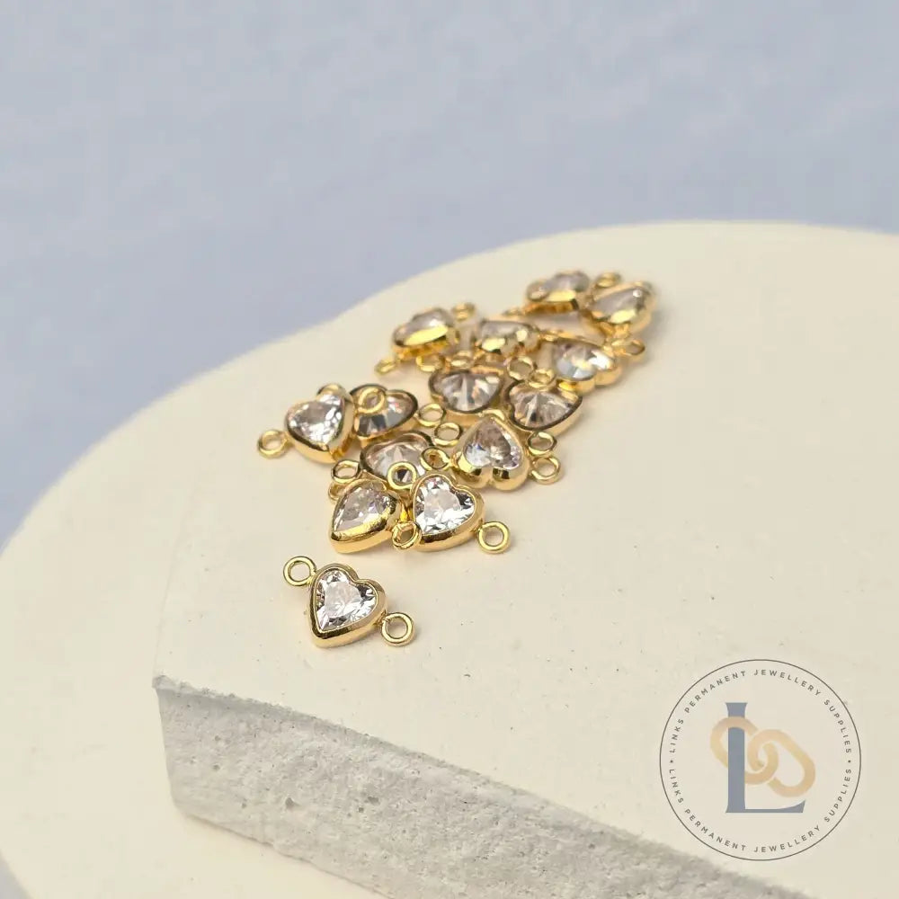 4mm Heart Birthstone Connector Charm 14k Gold Filled / April - Crystal