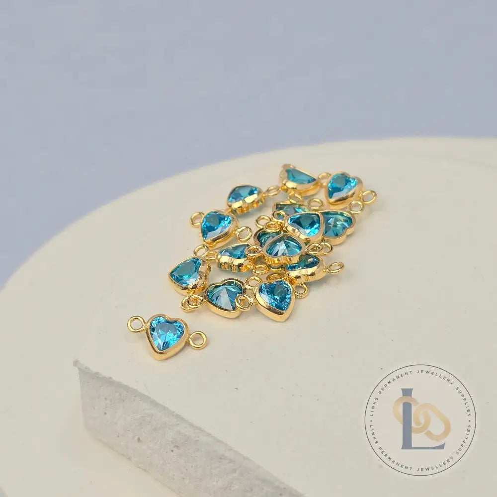 4mm Heart Birthstone Connector Charm 14k Gold Filled / December - Blue Zircon