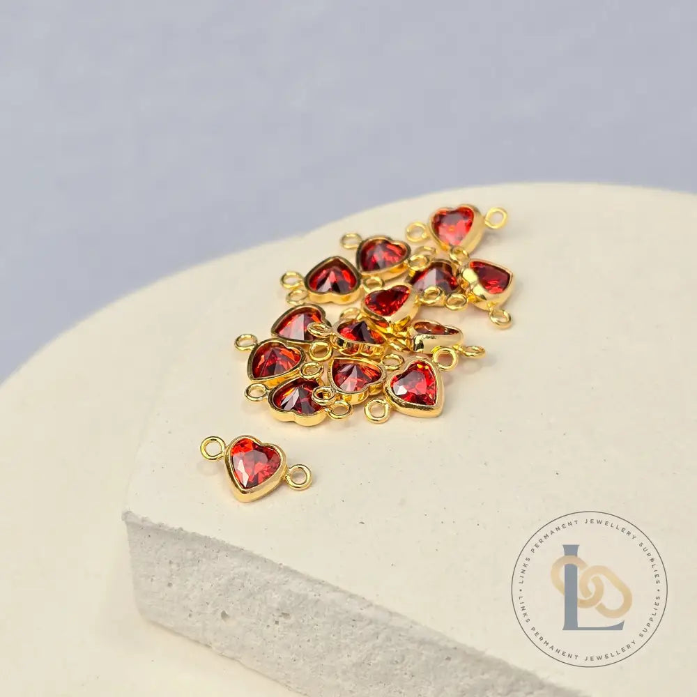 4mm Heart Birthstone Connector Charm 14k Gold Filled / January - Garnet