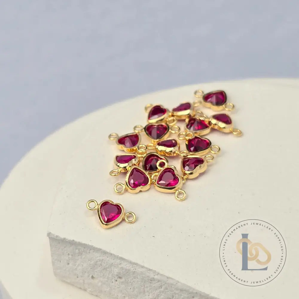 4mm Heart Birthstone Connector Charm 14k Gold Filled / July - Ruby