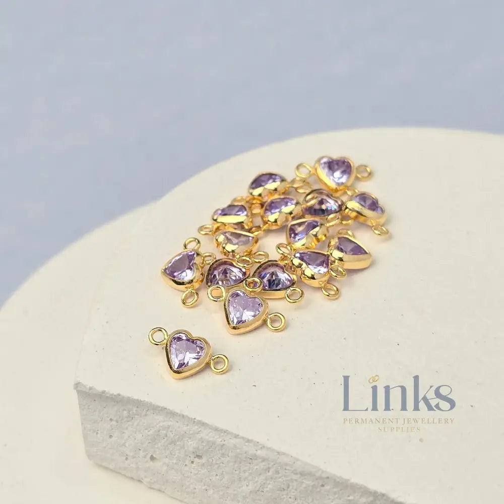 4mm Heart Birthstone Connector Charm 14k Gold Filled / June - Alexandrite