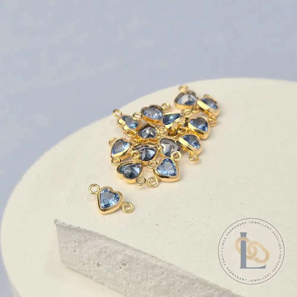 4mm Heart Birthstone Connector Charm 14k Gold Filled / March - Aquamarine