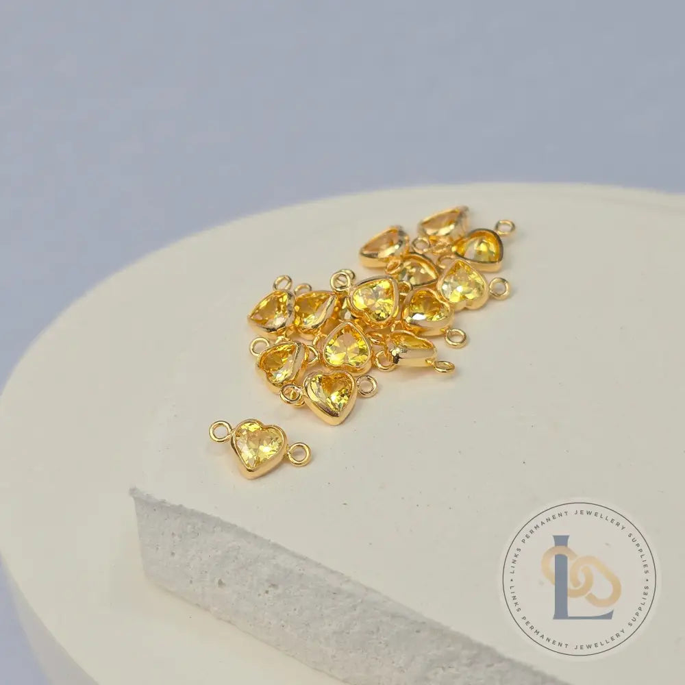 4mm Heart Birthstone Connector Charm 14k Gold Filled / November - Topaz