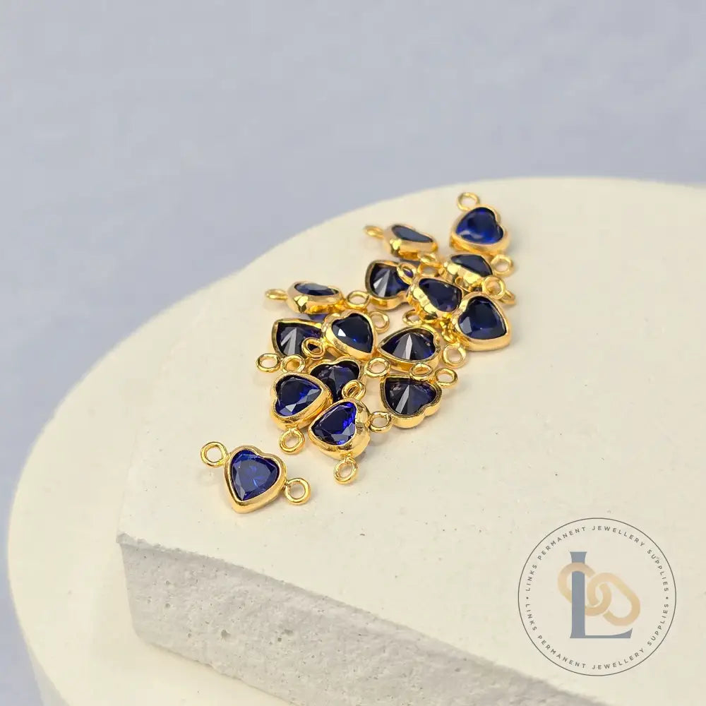 4mm Heart Birthstone Connector Charm 14k Gold Filled / September - Sapphire